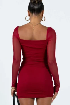 Princess Polly Charvi Long Sleeve Mini Dress Burgundy Online