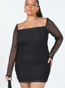 Princess Polly Charvi Long Sleeve Mini Dresscurve Black Hot
