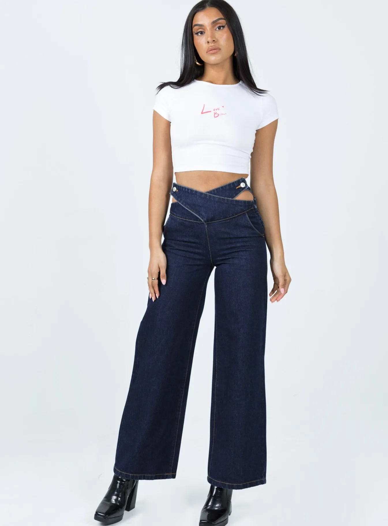 Princess Polly Chaser V Waist Jeans Indigo Clearance