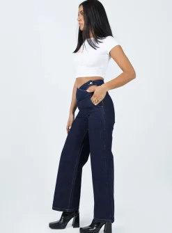 Princess Polly Chaser V Waist Jeans Indigo Clearance