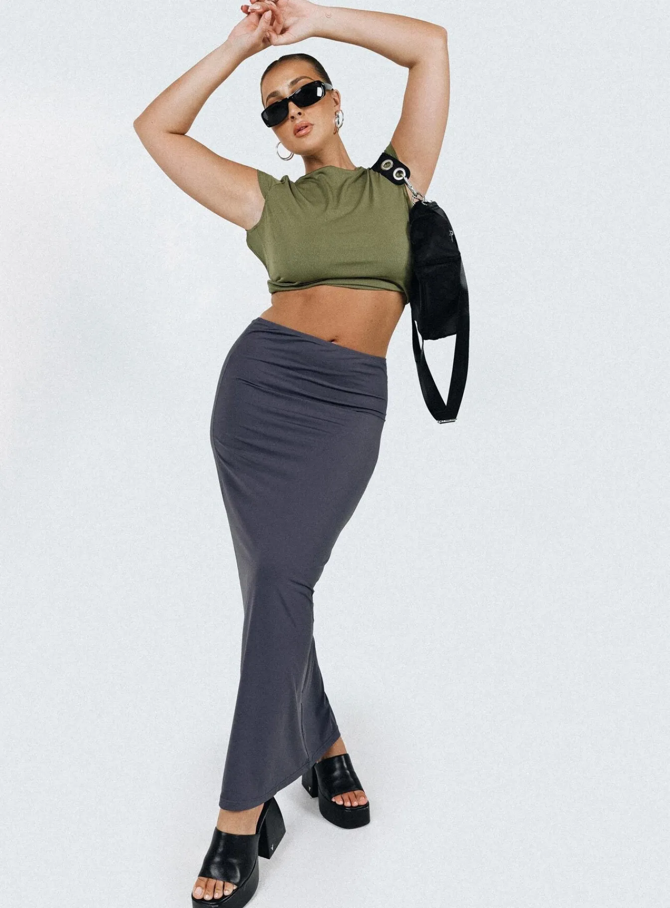 Princess Polly Chipla Maxi Skirt Slate Sale