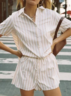 Princess Polly Chloe Short Sleeve Set  Beige Stripe Online