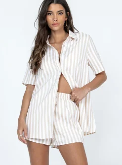 Princess Polly Chloe Short Sleeve Set Beige Stripe Online