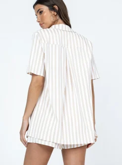 Princess Polly Chloe Short Sleeve Set Beige Stripe Online