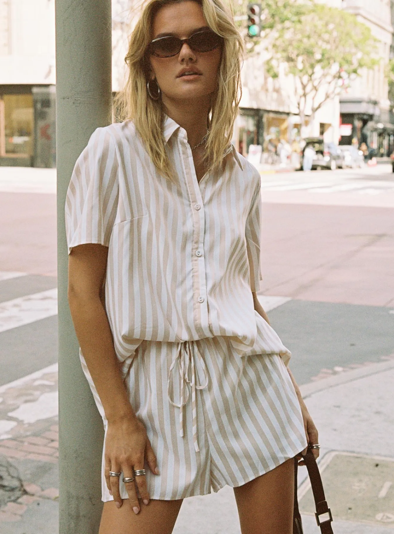Princess Polly Chloe Short Sleeve Set Beige Stripe Online