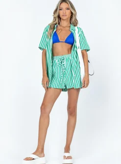Princess Polly Chloe Short Sleeve Set  Green Stripe New