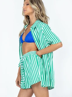 Princess Polly Chloe Short Sleeve Set  Green Stripe New