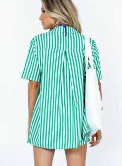 Princess Polly Chloe Short Sleeve Set  Green Stripe New
