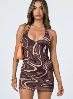 Princess Polly Chrissy Mini Dressswirl   Brown Flash Sale