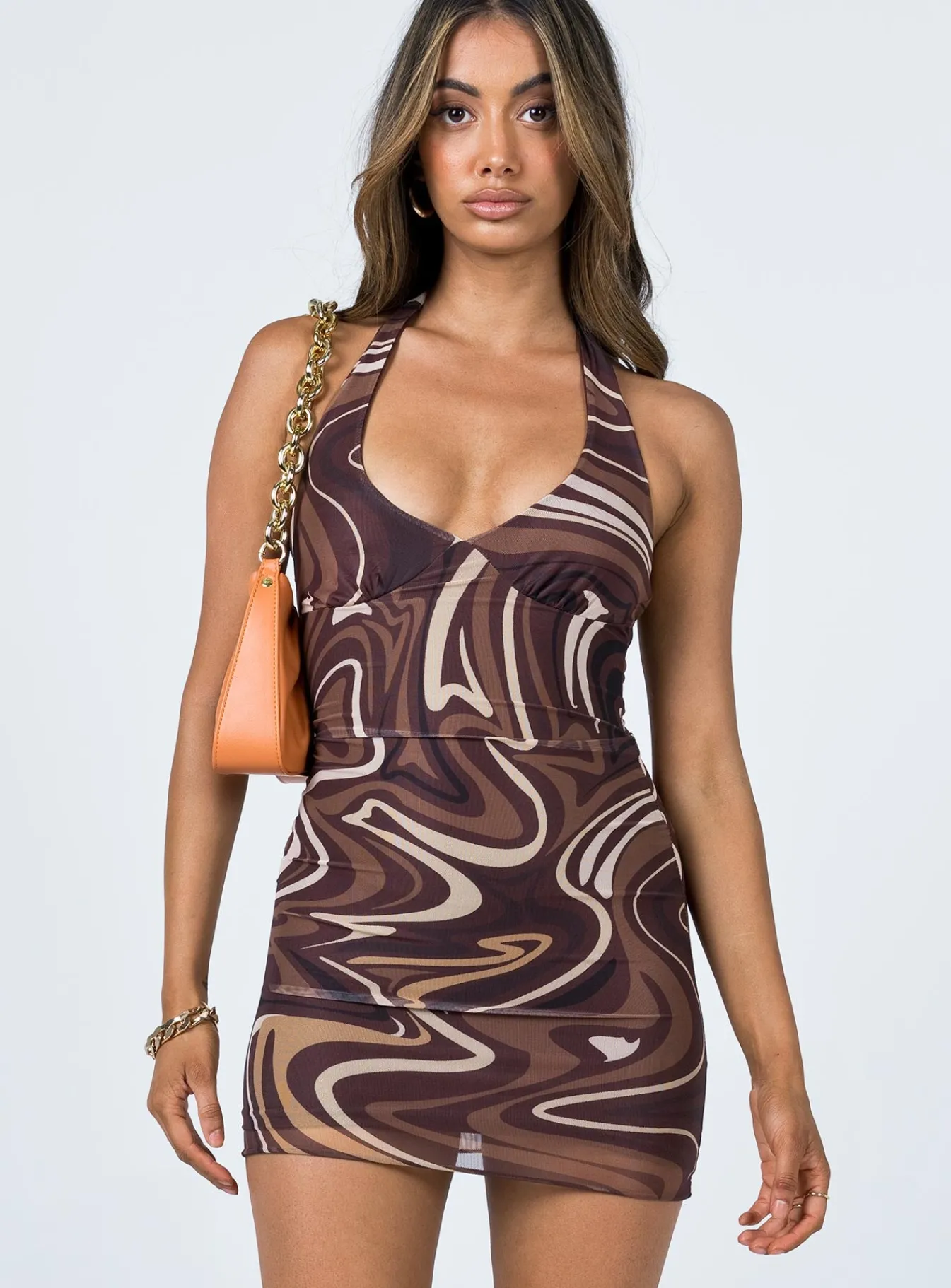 Princess Polly Chrissy Mini Dressswirl Brown Flash Sale