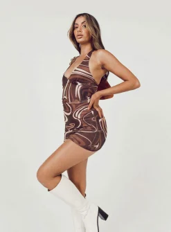 Princess Polly Chrissy Mini Dressswirl Brown Flash Sale