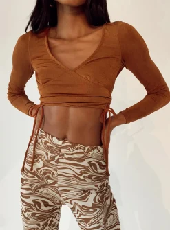Princess Polly Christy Long Sleeve Top  Brown Shop