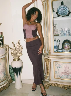 Princess Polly Ciana Mesh Maxi Skirt  Mauve New