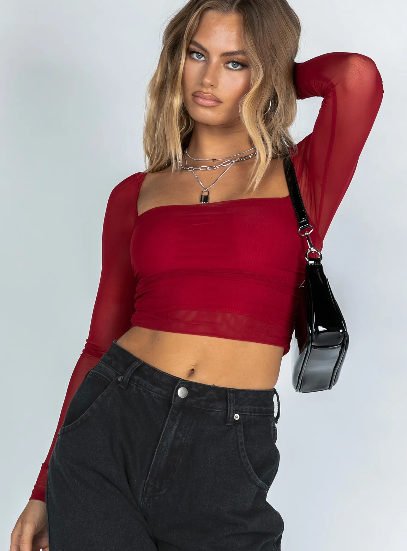 Princess Polly City Lights Long Sleeve Top Red Outlet