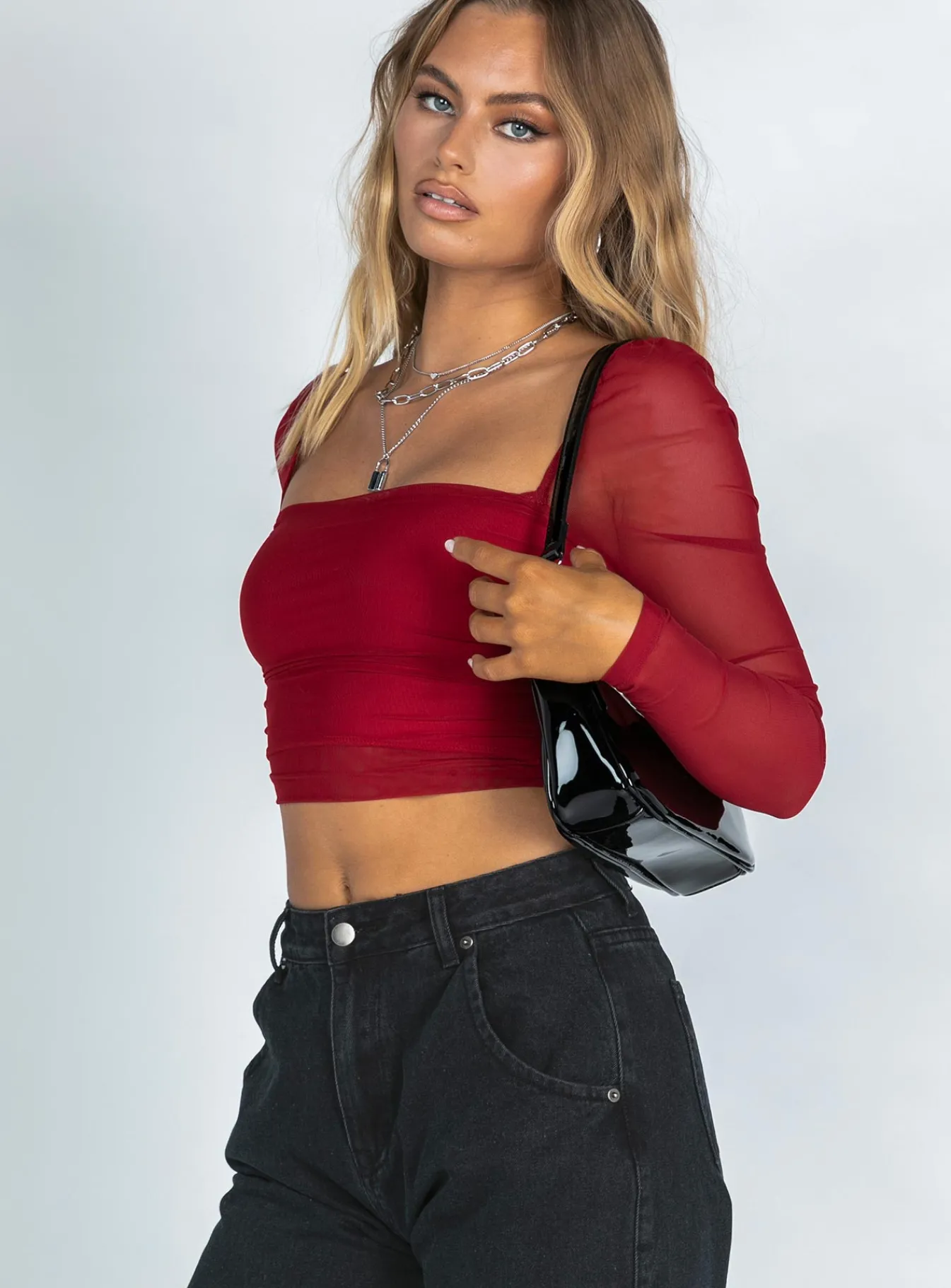Princess Polly City Lights Long Sleeve Top Red Outlet