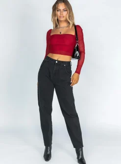 Princess Polly City Lights Long Sleeve Top Red Outlet