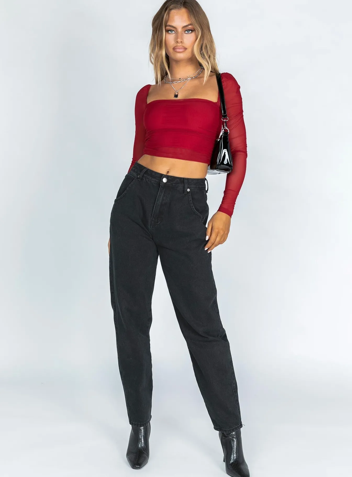 Princess Polly City Lights Long Sleeve Top Red Outlet