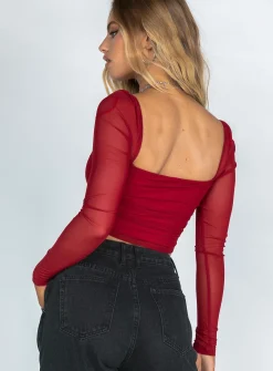 Princess Polly City Lights Long Sleeve Top Red Outlet