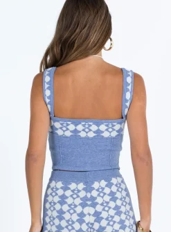 Princess Polly Cizzi Geo Knit Top Blue / White Online