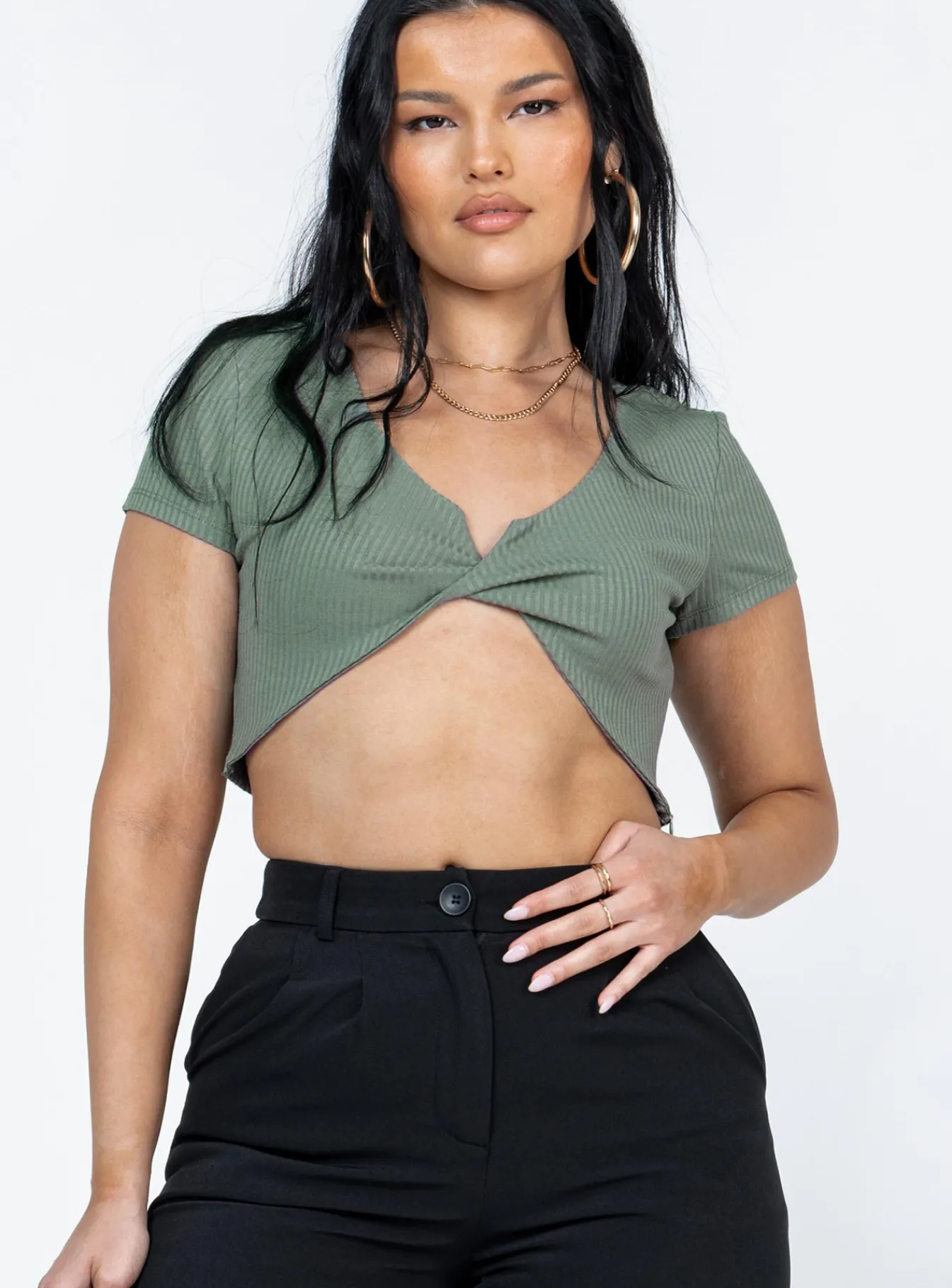 Princess Polly Clarrie Top Khaki Cheap