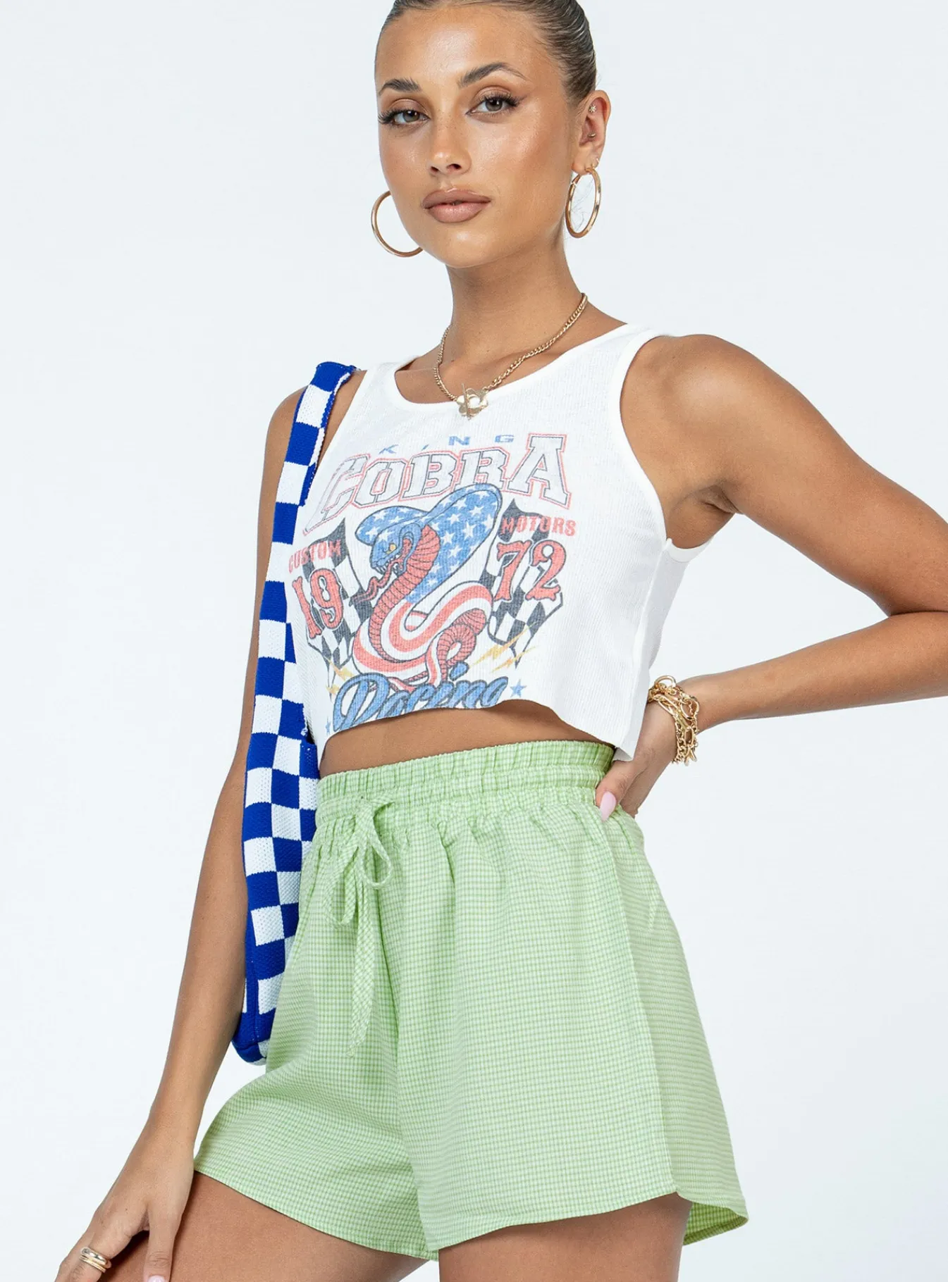 Princess Polly Claudette Gingham Shorts Green Hot