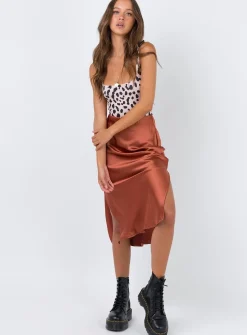 Princess Polly Cleo Lavoe Midi Skirt Rust Discount
