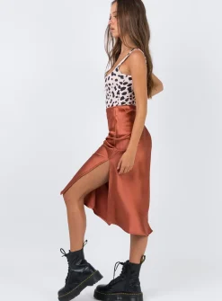 Princess Polly Cleo Lavoe Midi Skirt Rust Discount