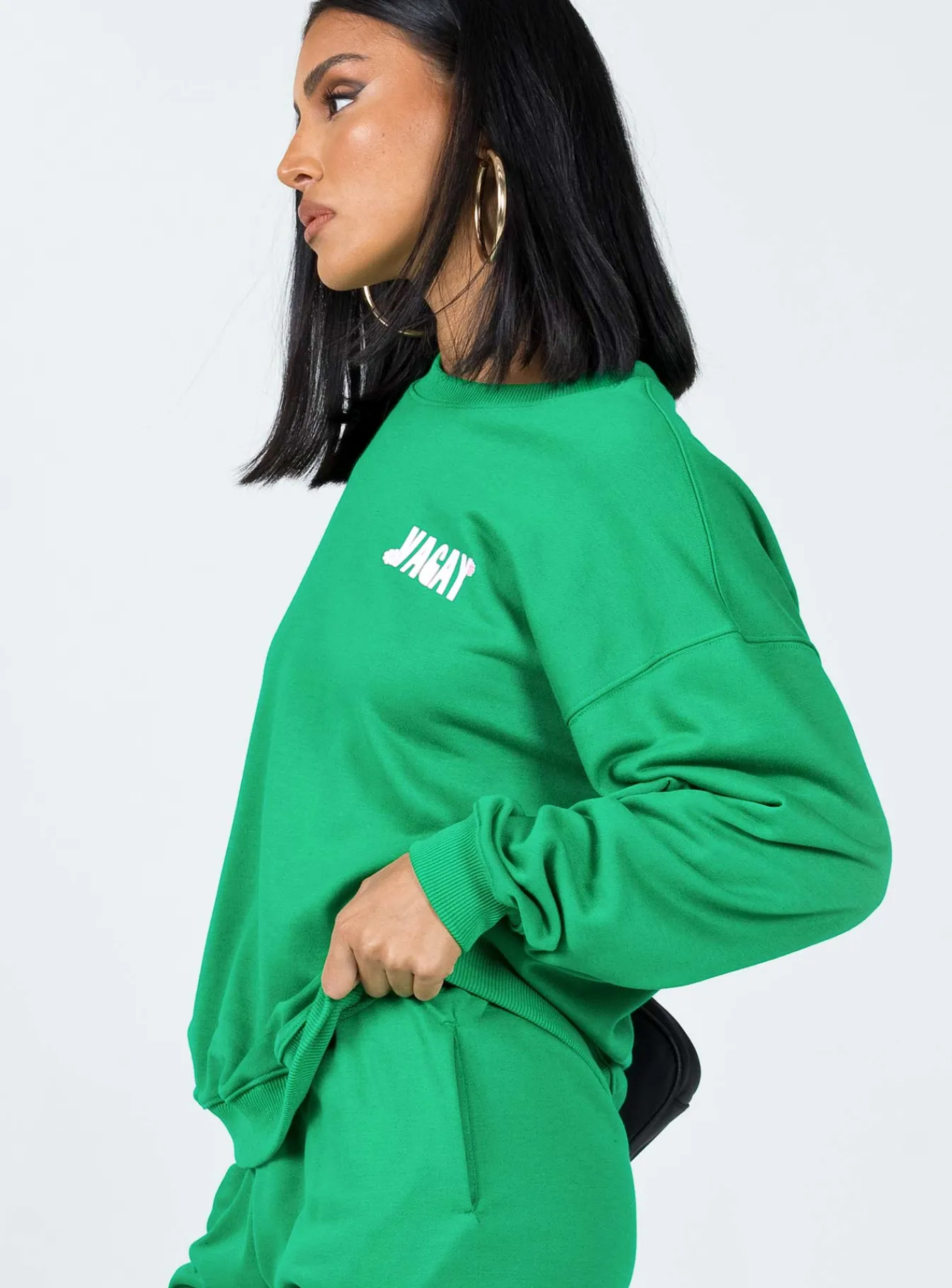 Princess Polly Club Basic Crewneck Sweatshirt Green Cheap