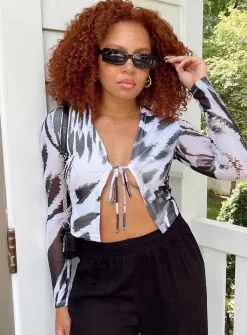 Princess Polly Clyde Long Sleeve Top  Black / White Cheap