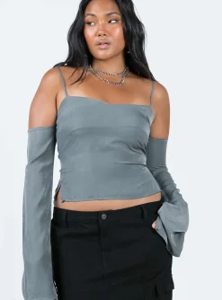 Princess Polly Cold Shoulder Top  Slate Fashion