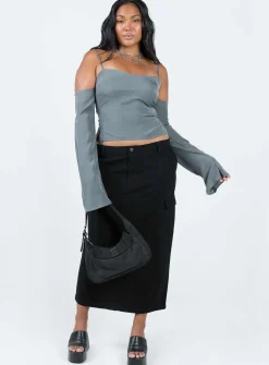 Princess Polly Cold Shoulder Top  Slate Fashion