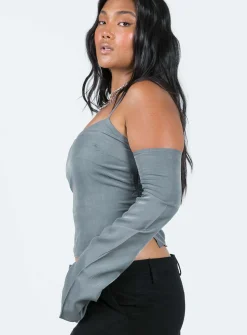 Princess Polly Cold Shoulder Top  Slate Fashion