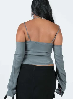 Princess Polly Cold Shoulder Top  Slate Fashion