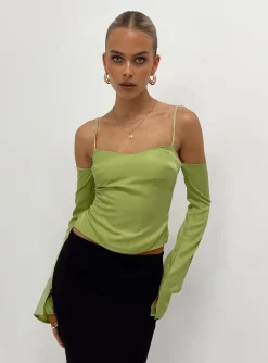 Princess Polly Cold Shoulder Top  Green New