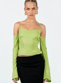 Princess Polly Cold Shoulder Top  Green New