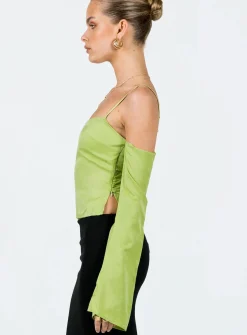 Princess Polly Cold Shoulder Top  Green New