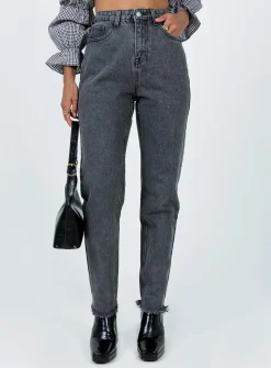 Princess Polly Connecticut Straight Leg Jeans Washed  Black Sale