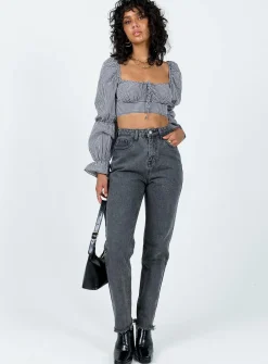 Princess Polly Connecticut Straight Leg Jeans Washed  Black Sale