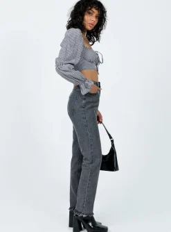 Princess Polly Connecticut Straight Leg Jeans Washed  Black Sale