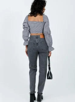 Princess Polly Connecticut Straight Leg Jeans Washed  Black Sale
