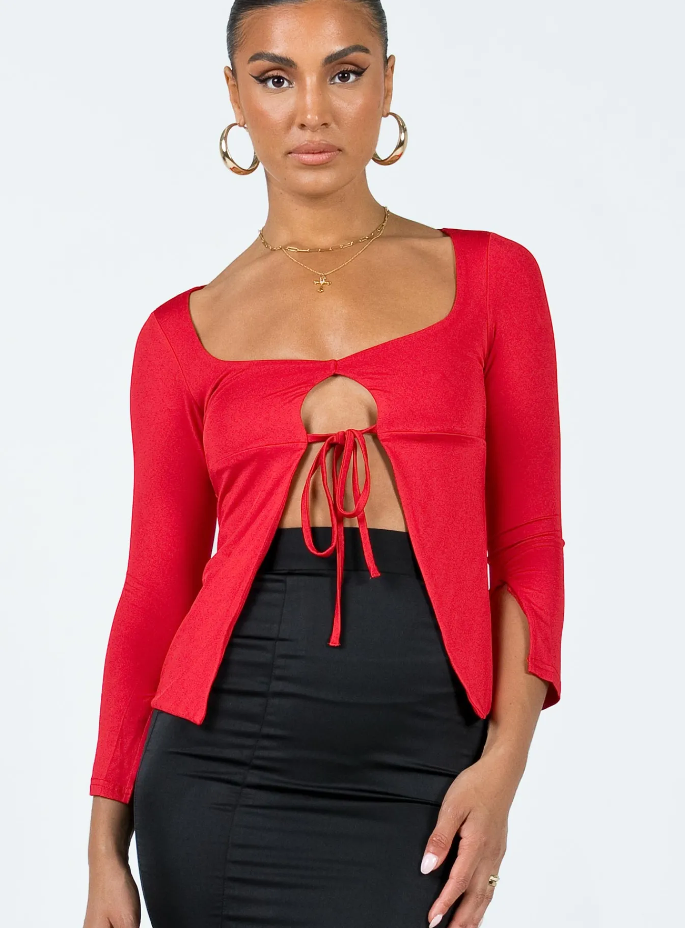 Princess Polly Corabelle Tie Up Top  Red Flash Sale