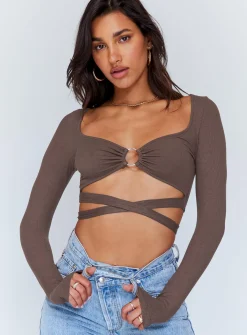 Princess Polly Corey Long Sleeve Top  Brown Outlet
