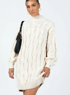 Princess Polly Corthay Knit Mini Dress  Cream Clearance