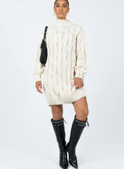 Princess Polly Corthay Knit Mini Dress  Cream Clearance