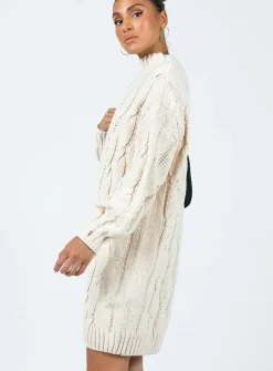 Princess Polly Corthay Knit Mini Dress  Cream Clearance