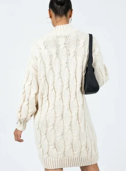 Princess Polly Corthay Knit Mini Dress  Cream Clearance