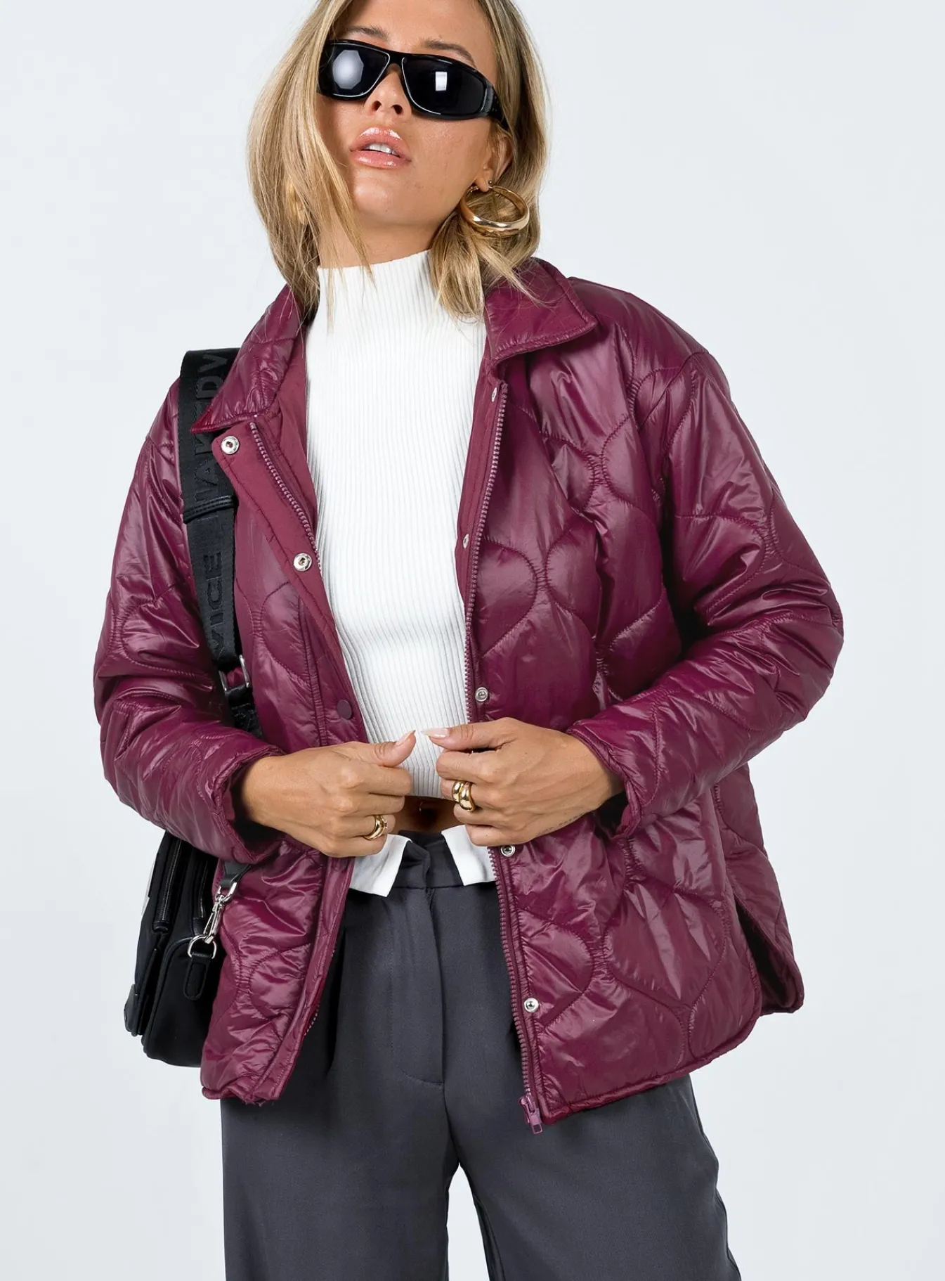 Princess Polly Cosmelia Quilted Puffer Jacket Wine Discount