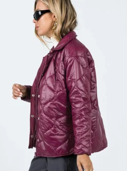 Princess Polly Cosmelia Quilted Puffer Jacket Wine Discount