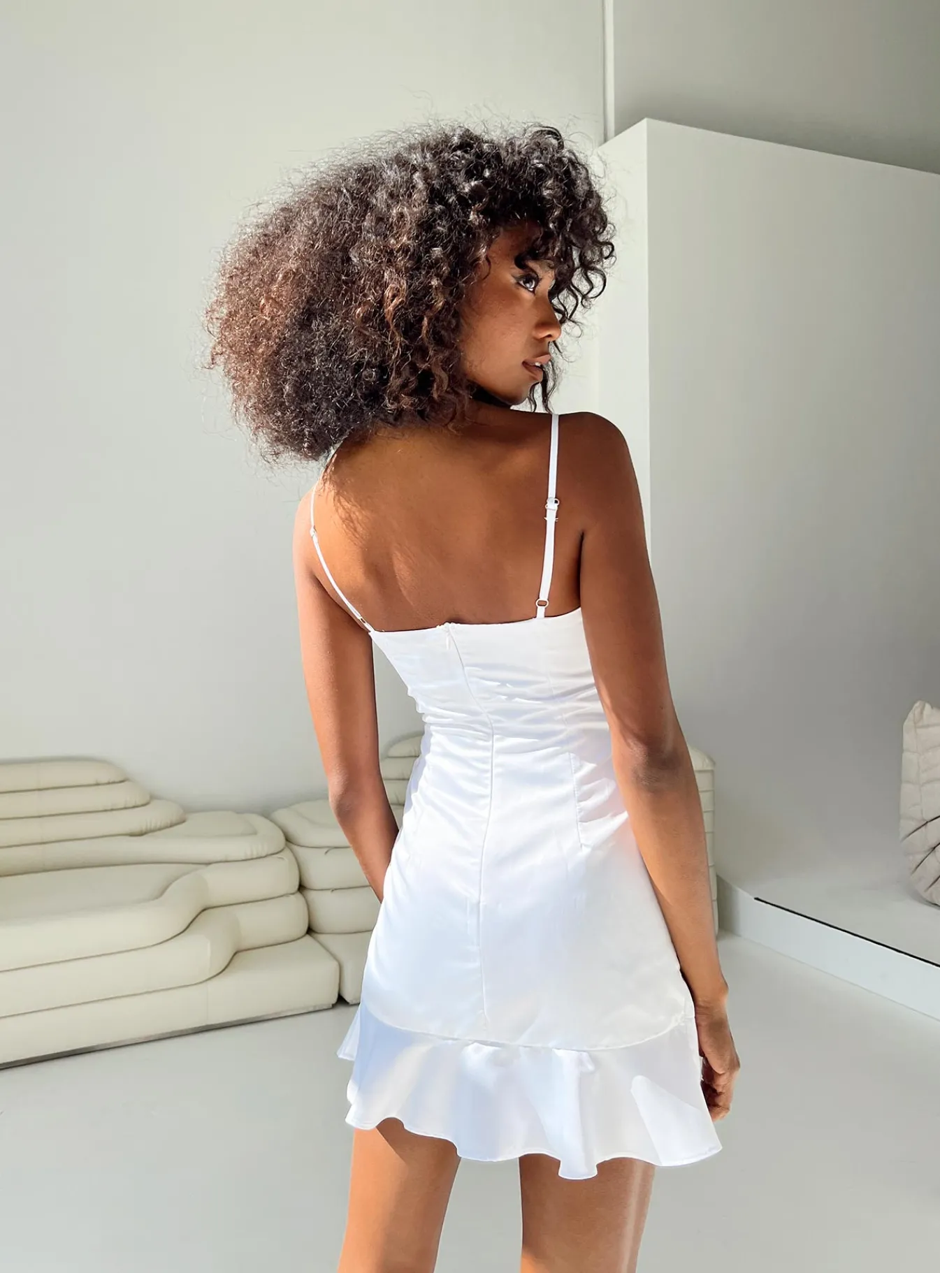 Princess Polly Cottage Hill Mini Dress White Satin Clearance