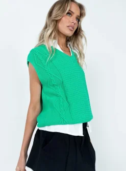 Princess Polly Cotton Carey Sweater Vest  Green Cheap